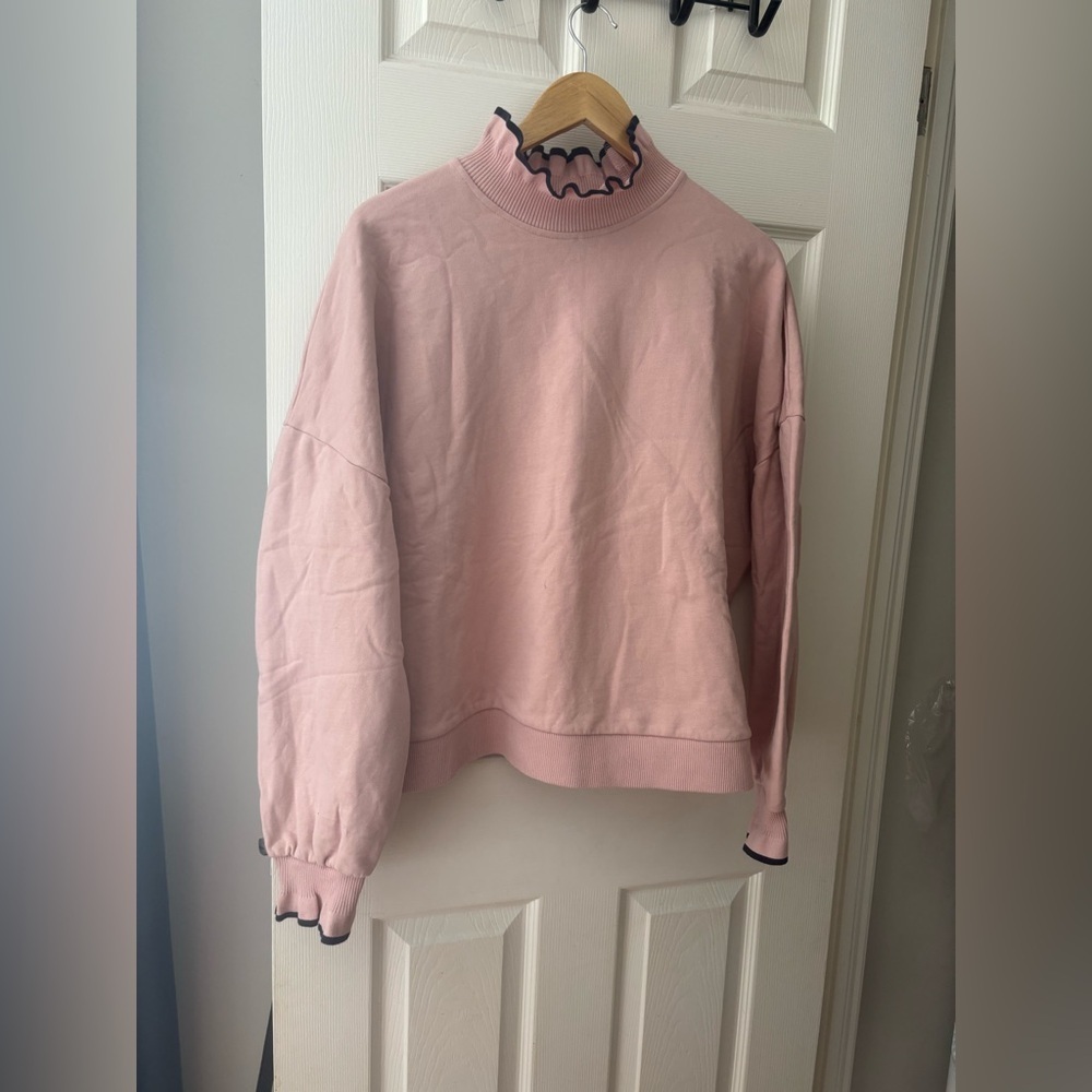 Boden high ruffle collar pink navy trim sweater size 16/18 plus size - Picture 3 of 12